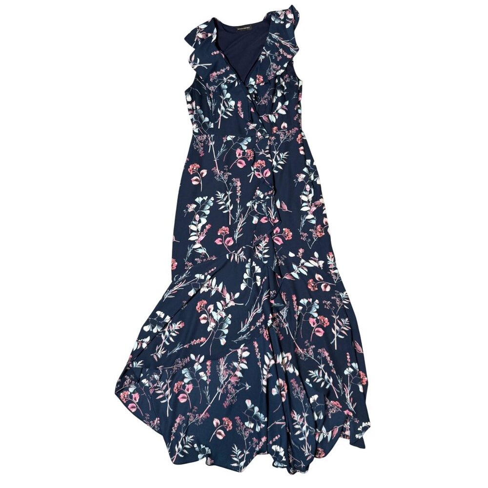 Banana Republic Faux Wrap Maxi Dress – Preppy Navy Floral, Size 4 Wedding Guest,